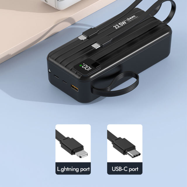 10,000/20,000/30,000mAh Power Bank with 22.5W/PD 20W Super Fast Charging and Built-in Dual Cables RC-PD69