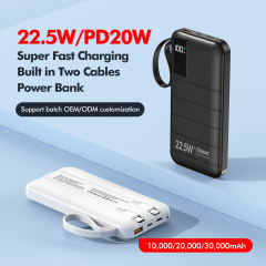 10,000/20,000/30,000mAh Power Bank with 22.5W/PD 20W Super Fast Charging and Built-in Dual Cables RC-PD70
