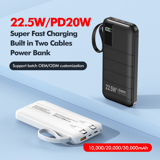 10,000/20,000/30,000mAh Power Bank with 22.5W/PD 20W Super Fast Charging and Built-in Dual Cables RC-PD70