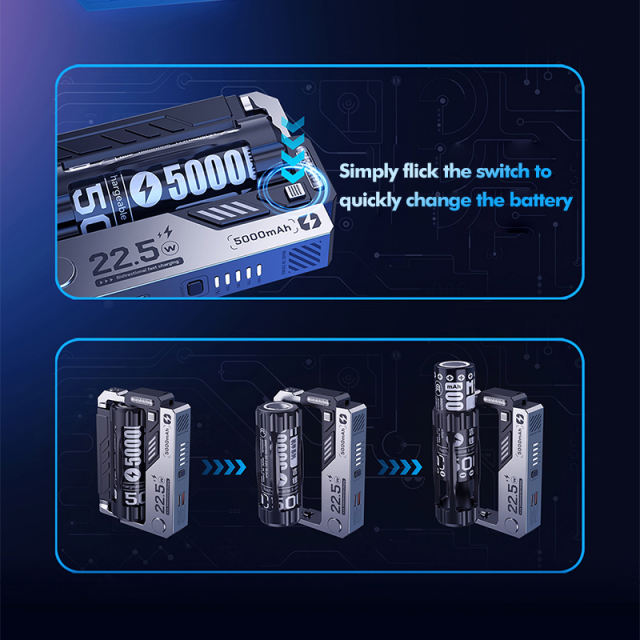 5,000mAh Mecha-Style Power Bank  22.5W Super Fast Charging, with  Replaceable Fire-Resistant Battery RC-PD78