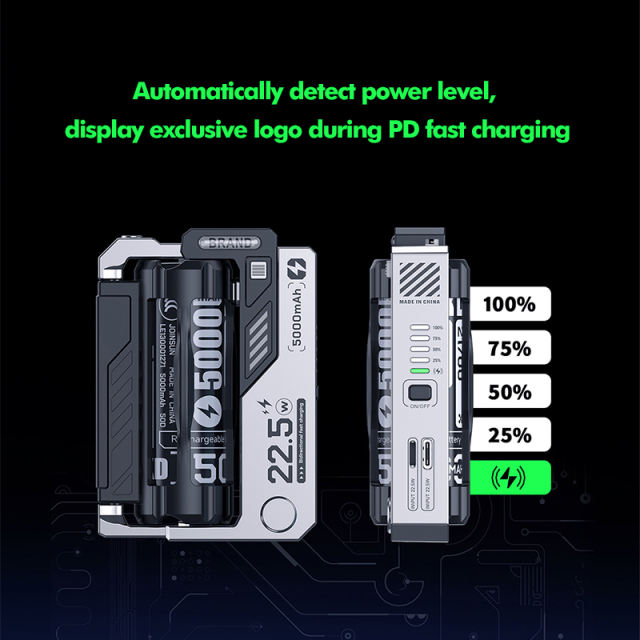 5,000mAh Mecha-Style Power Bank  22.5W Super Fast Charging, with  Replaceable Fire-Resistant Battery RC-PD78