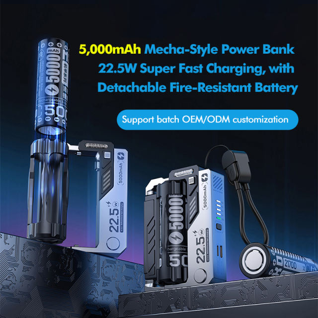 5,000mAh Mecha-Style Power Bank  22.5W Super Fast Charging, with  Replaceable Fire-Resistant Battery RC-PD78