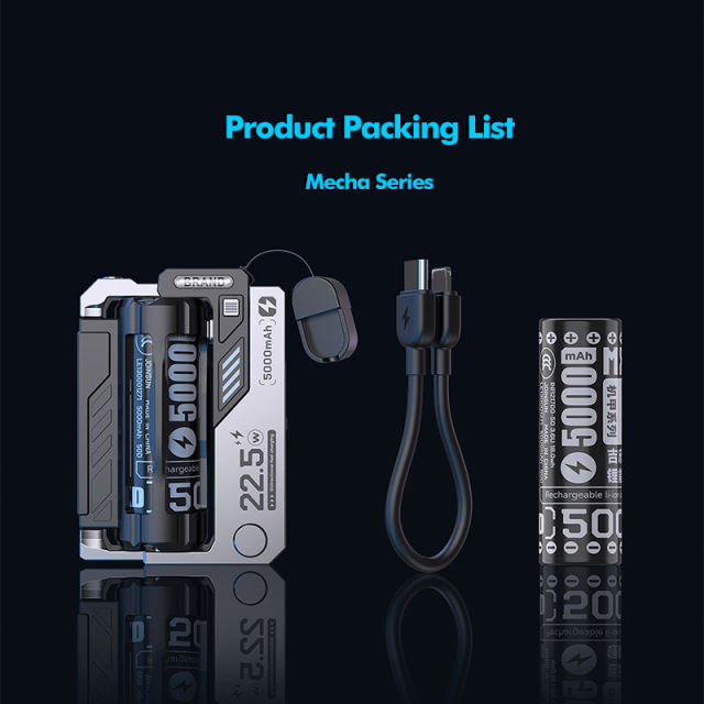 5,000mAh Mecha-Style Power Bank  22.5W Super Fast Charging, with  Replaceable Fire-Resistant Battery RC-PD78