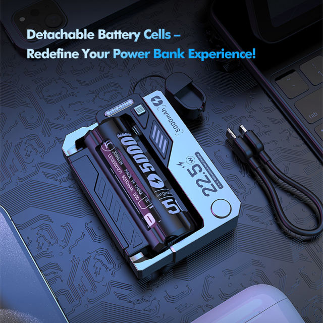 5,000mAh Mecha-Style Power Bank  22.5W Super Fast Charging, with  Replaceable Fire-Resistant Battery RC-PD78