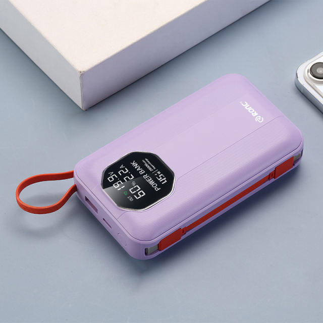 20,000mAh High-Capacity Power Bank  with 45W Super Fast Charging,  Built-in Two Cables，for Fast Laptop Charging RC-PD77