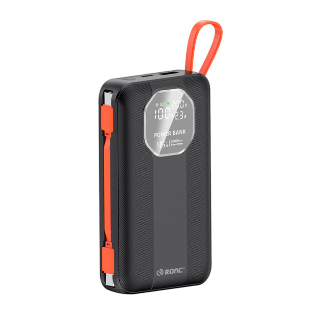 20,000mAh High-Capacity Power Bank  with 45W Super Fast Charging,  Built-in Two Cables，for Fast Laptop Charging RC-PD77