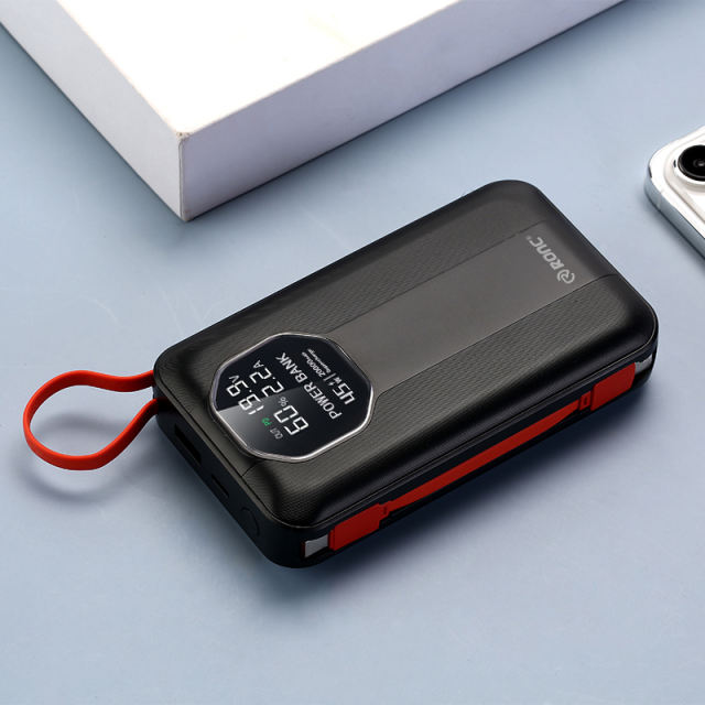 20,000mAh High-Capacity Power Bank  with 45W Super Fast Charging,  Built-in Two Cables，for Fast Laptop Charging RC-PD77