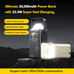 Ultimate 20,000mAh Power Bank with 22.5W Super Fast Charging, Outdoor Camping Lamp & Detachable Data Cables RC-PD71