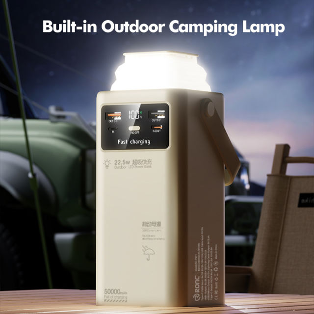 Ultimate 50,000mAh Power Bank with 22.5W Super Fast Charging, Outdoor Camping Lamp & Detachable Data Cables RC-PD71