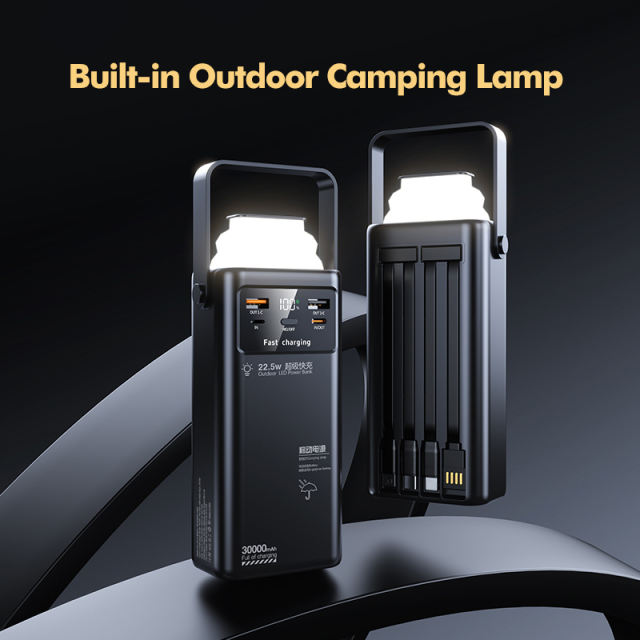 Ultimate 30,000mAh Power Bank with 22.5W Super Fast Charging, Outdoor Camping Lamp & Detachable Data Cables RC-PD71