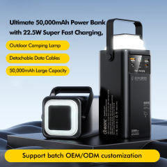 Ultimate 50,000mAh Power Bank with 22.5W Super Fast Charging, Outdoor Camping Lamp & Detachable Data Cables RC-PD71