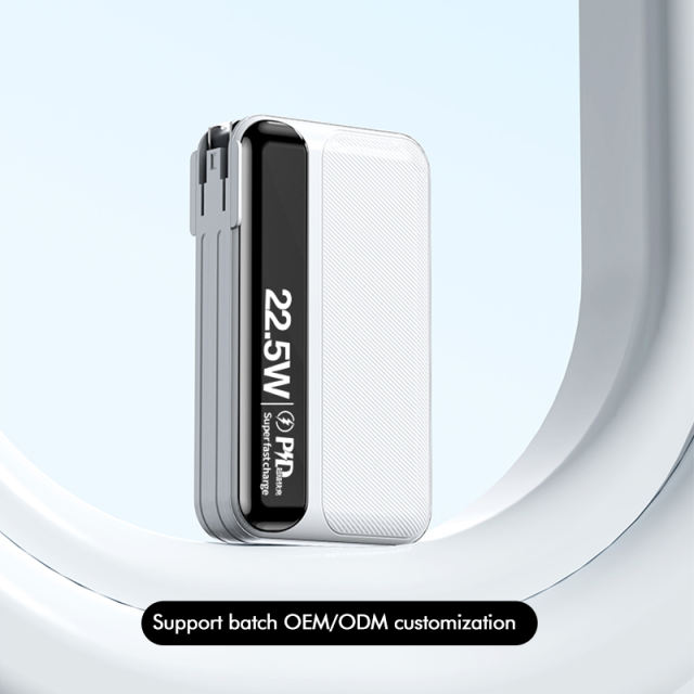 20,000mAh Foldable AC Plug   22.5W Fast Charging Power Bank  with Built-in two Cables，PD20W/22.5W fast charging RC-PD72