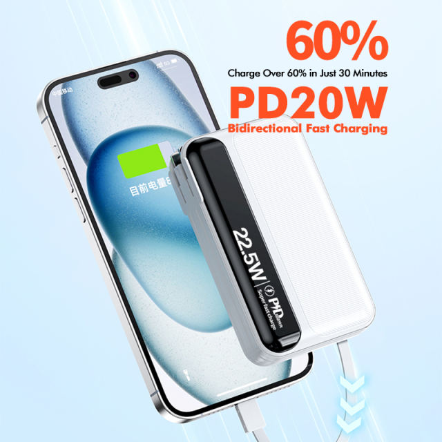 20,000mAh Foldable AC Plug   22.5W Fast Charging Power Bank  with Built-in two Cables，PD20W/22.5W fast charging RC-PD72