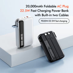 20,000mAh Foldable AC Plug   22.5W Fast Charging Power Bank  with Built-in two Cables，PD20W/22.5W fast charging RC-PD72