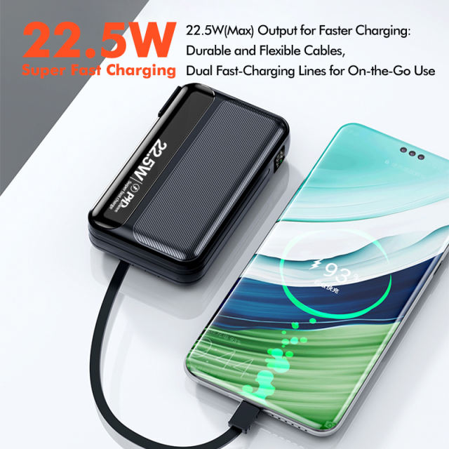 20,000mAh Foldable AC Plug   22.5W Fast Charging Power Bank  with Built-in two Cables，PD20W/22.5W fast charging RC-PD72