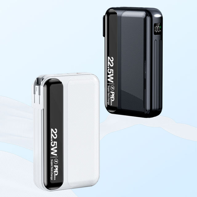 20,000mAh Foldable AC Plug   22.5W Fast Charging Power Bank  with Built-in two Cables，PD20W/22.5W fast charging RC-PD72