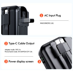 20,000mAh Foldable AC Plug   22.5W Fast Charging Power Bank  with Built-in two Cables，PD20W/22.5W fast charging RC-PD72