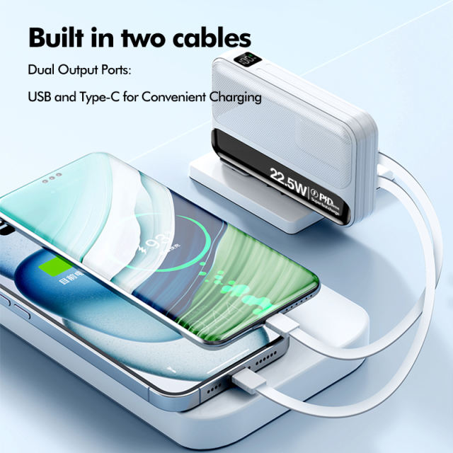 20,000mAh Foldable AC Plug   22.5W Fast Charging Power Bank  with Built-in two Cables，PD20W/22.5W fast charging RC-PD72