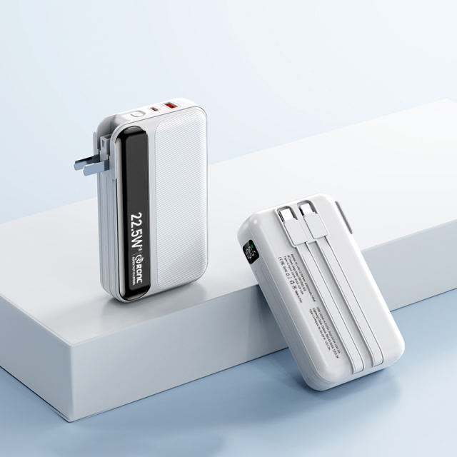 20,000mAh Foldable AC Plug   22.5W Fast Charging Power Bank  with Built-in two Cables，PD20W/22.5W fast charging RC-PD72