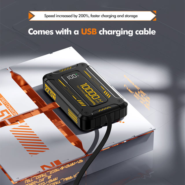 22.5W Super Fast Charging Mecha-Style Power Bank with Built-In 3 Cables (10,000mAh),PD20W Bidirectional Fast Charging RC-PD73