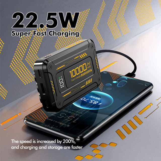 22.5W Super Fast Charging Mecha-Style Power Bank with Built-In 3 Cables (10,000mAh),PD20W Bidirectional Fast Charging RC-PD73
