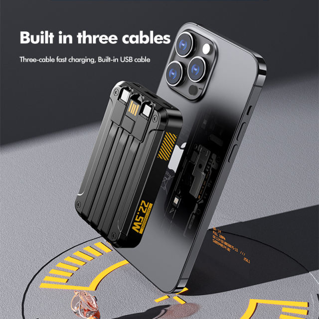 22.5W Super Fast Charging Mecha-Style Power Bank with Built-In 3 Cables (10,000mAh),PD20W Bidirectional Fast Charging RC-PD73