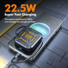 10,000mAh Mech-Style Power Bank with Dual Cables and  22.5W Super Fast Charging，PD20W Fast Charging RC-PD74