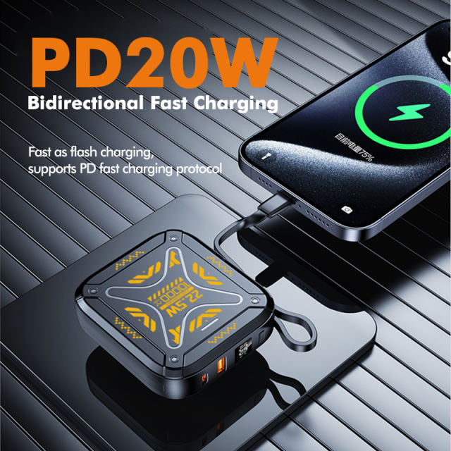 10,000mAh Mech-Style Power Bank with Dual Cables and  22.5W Super Fast Charging，PD20W Fast Charging RC-PD74