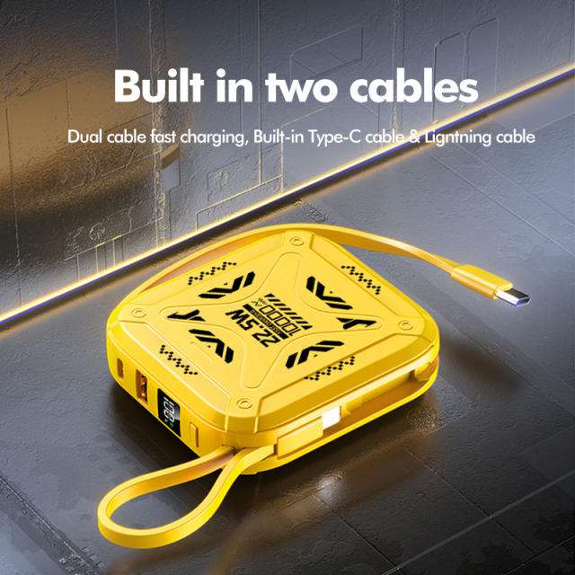 10,000mAh Mech-Style Power Bank with Dual Cables and  22.5W Super Fast Charging，PD20W Fast Charging RC-PD74