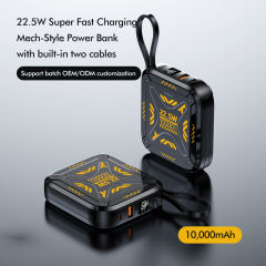 10,000mAh Mech-Style Power Bank with Dual Cables and  22.5W Super Fast Charging，PD20W Fast Charging RC-PD74