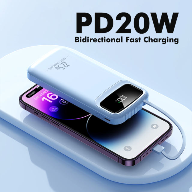 10,000mAh Power Bank  with Built-in 4 Cables，22.5W Super Fast Charging and PD20W Fast Charging RC-PD75