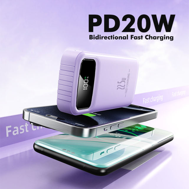 20,000mAh Power Bank  with Built-in 4 Cables，22.5W Super Fast Charging and PD20W Fast Charging