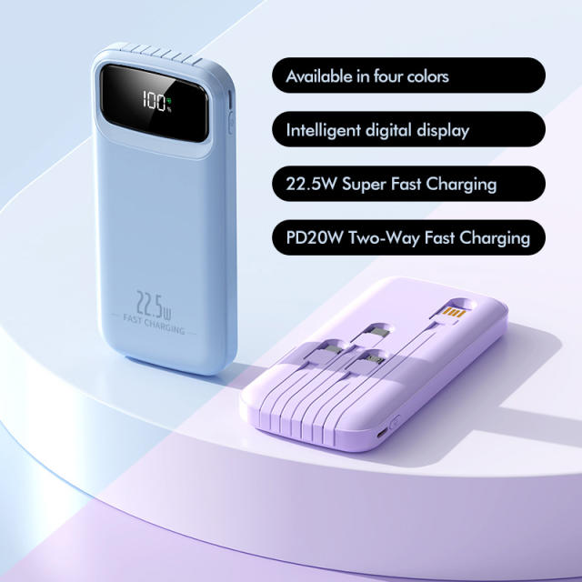 10,000mAh Power Bank  with Built-in 4 Cables，22.5W Super Fast Charging and PD20W Fast Charging RC-PD75