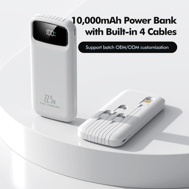 10,000mAh Power Bank  with Built-in 4 Cables，22.5W Super Fast Charging and PD20W Fast Charging RC-PD75