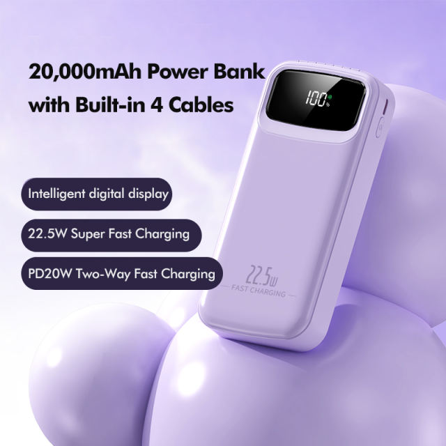 20,000mAh Power Bank  with Built-in 4 Cables，22.5W Super Fast Charging and PD20W Fast Charging