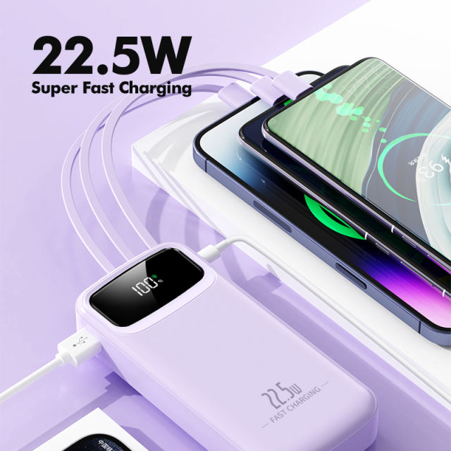 20,000mAh Power Bank  with Built-in 4 Cables，22.5W Super Fast Charging and PD20W Fast Charging