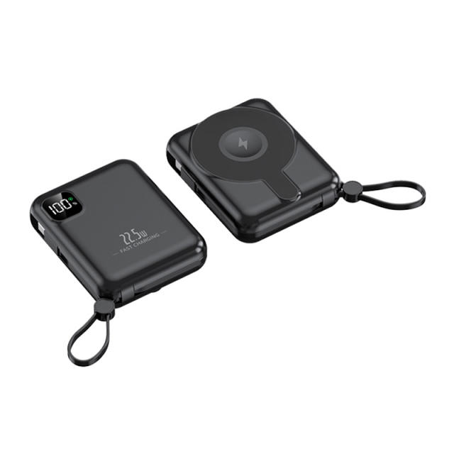 10,000mAh Magnetic Wireless Power Bank with 15W Fast Charging and Built-in Dual Cables，22.5W/PD20W Fast Charging，RC-WP031