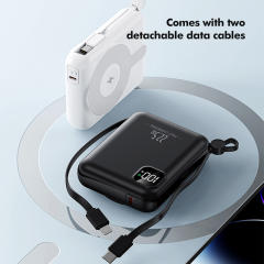 10,000mAh Magnetic Wireless Power Bank with 15W Fast Charging and Built-in Dual Cables，22.5W/PD20W Fast Charging，RC-WP031