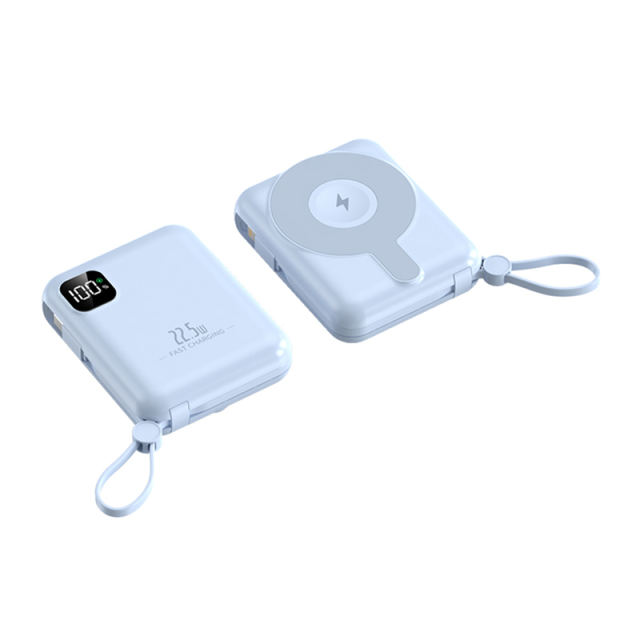 10,000mAh Magnetic Wireless Power Bank with 15W Fast Charging and Built-in Dual Cables，22.5W/PD20W Fast Charging，RC-WP031