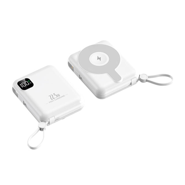 10,000mAh Magnetic Wireless Power Bank with 15W Fast Charging and Built-in Dual Cables，22.5W/PD20W Fast Charging，RC-WP031
