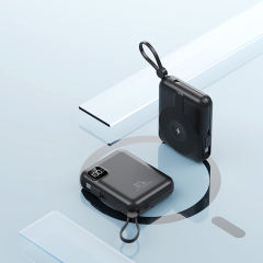 10,000mAh Magnetic Wireless Power Bank with 15W Fast Charging and Built-in Dual Cables，22.5W/PD20W Fast Charging，RC-WP031