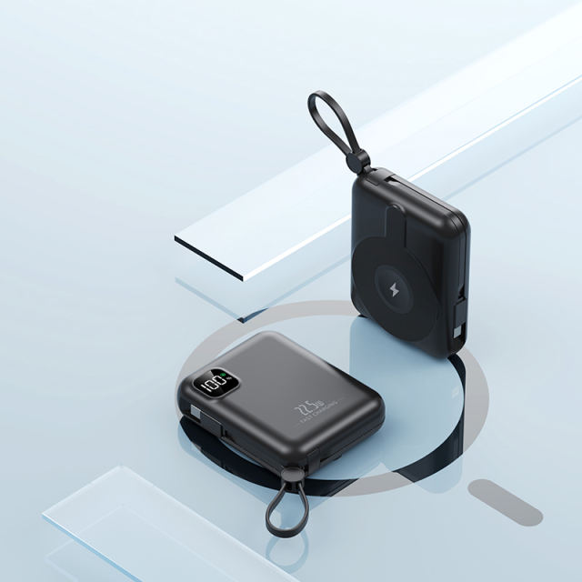 10,000mAh Magnetic Wireless Power Bank with 15W Fast Charging and Built-in Dual Cables，22.5W/PD20W Fast Charging，RC-WP031