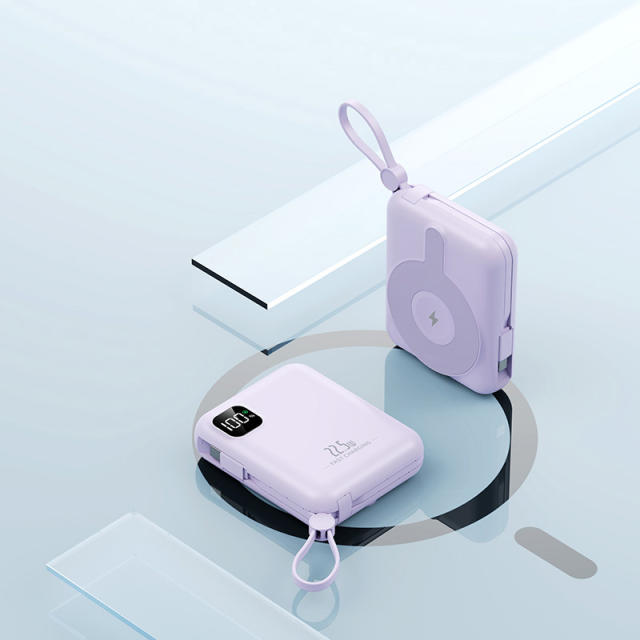 10,000mAh Magnetic Wireless Power Bank with 15W Fast Charging and Built-in Dual Cables，22.5W/PD20W Fast Charging，RC-WP031