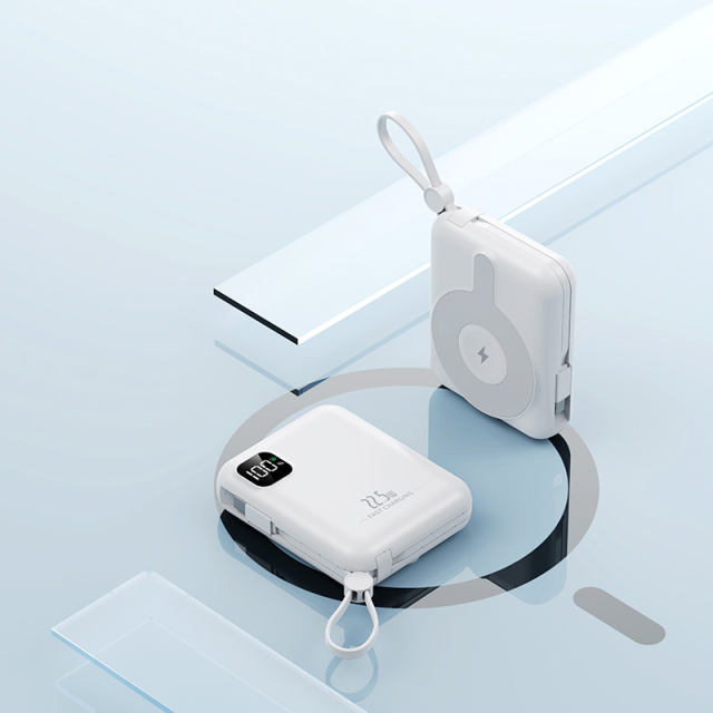 10,000mAh Magnetic Wireless Power Bank with 15W Fast Charging and Built-in Dual Cables，22.5W/PD20W Fast Charging，RC-WP031