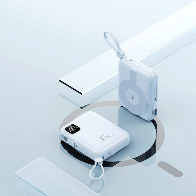 10,000mAh Magnetic Wireless Power Bank with 15W Fast Charging and Built-in Dual Cables，22.5W/PD20W Fast Charging，RC-WP031