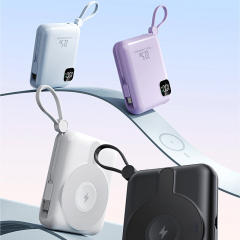 10,000mAh Magnetic Wireless Power Bank with 15W Fast Charging and Built-in Dual Cables，22.5W/PD20W Fast Charging，RC-WP031