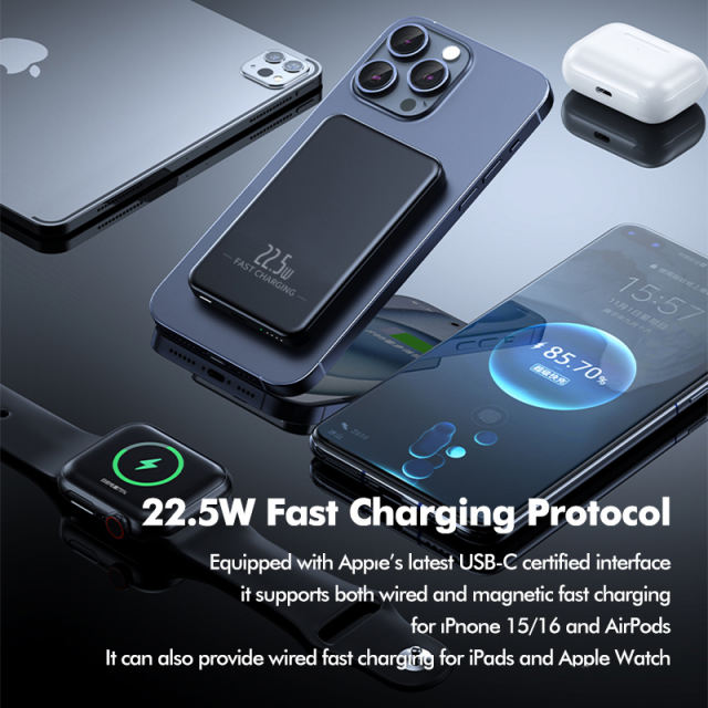 15W Magnetic Wireless Fast Charging Power Bank with 22.5W Super Fast Charging，5,000mAh/10,000mAh RC-WP032