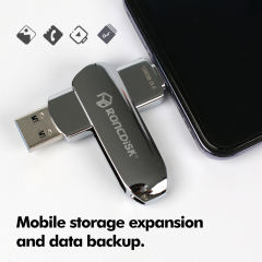 Large-Capacity  OTG Metal USB Flash Drive 256GB 128GB 64GB 32GB 16GB For iPhone Lightning HD USB Flash 3.0 Pendrive，Custom USB Drive，USB 3.2/ Type-C/High-Speed Transmission,Thumb Drive，Pen Drive，RC-U133