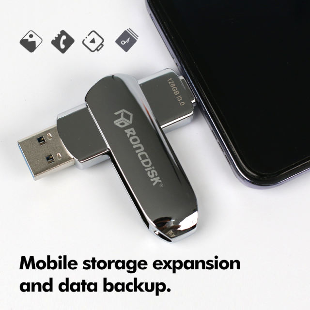 Large-Capacity  OTG Metal USB Flash Drive 256GB 128GB 64GB 32GB 16GB For iPhone Lightning HD USB Flash 3.0 Pendrive，Custom USB Drive，USB 3.2/ Type-C/High-Speed Transmission,Thumb Drive，Pen Drive，RC-U133