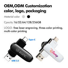 Large-Capacity  OTG Metal USB Flash Drive 256GB 128GB 64GB 32GB 16GB For iPhone Lightning HD USB Flash 3.0 Pendrive，Custom USB Drive，USB 3.2/ Type-C/High-Speed Transmission,Thumb Drive，Pen Drive，RC-U133